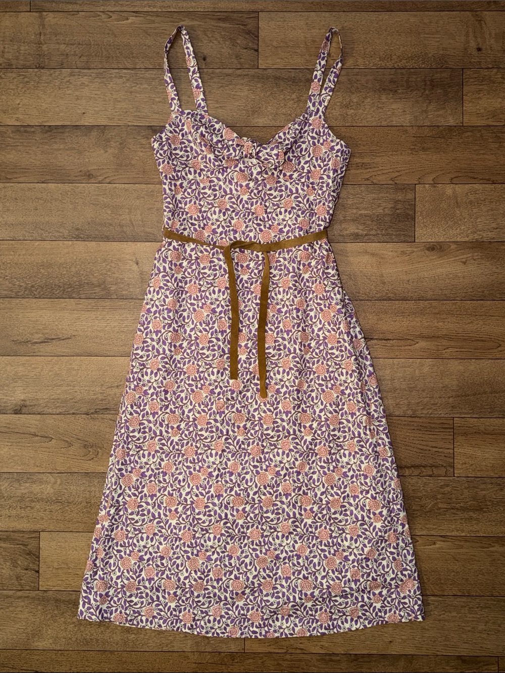 Zimmermann Size 0 Dress Floral Print Cotton Knot Front Arabesque W/ Suede Belt